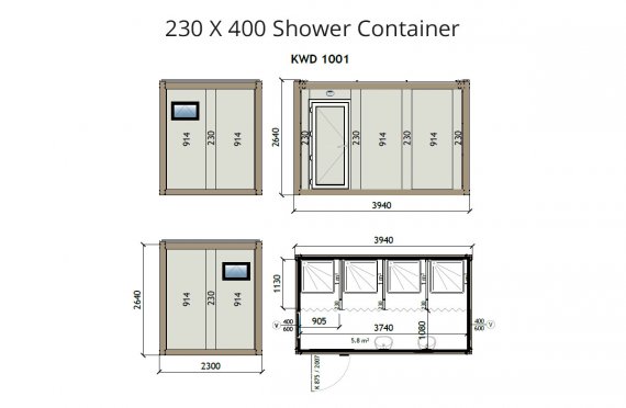 KW4 230X400 Sanitär- und WC-Container | WC und Dusche