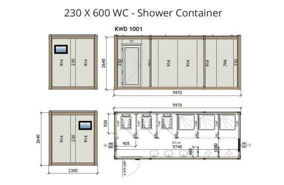 KW6 230X600  Container mit Dusche und WC