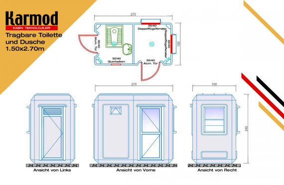 150x270 Tragbare Toilette & Sicherheitskabine | Wc